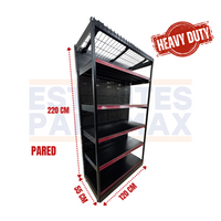 **CALIBRE GRUESO** Góndola Pared Perforado Negro Tipo Cuadrado 220x120x55cm 6 Niveles 275kg/nivel PMX-1002