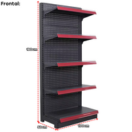 **CALIBRE MEDIO** Góndola Frontal Perforado Negro 5 Niveles 180x100x50cm 150kg/nivel PMX-1079