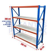 Rack para Bodega de Carga Mediana de 4 Niveles 350kg/Nivel 200x200x60cm PMX-1081