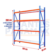 Rack para Bodega de Carga Liviana de 4 Niveles 250kg/Nivel 200x150x50cm PMX-1013