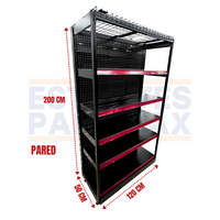 **CALIBRE MEDIO** Góndola Pared Perforado Negro Tipo Cuadrado 200x120x50cm 6 Niveles 250kg/nivel PMX-1173