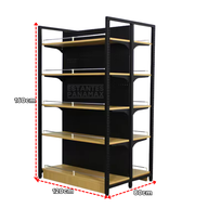 Góndola Doble Perforado Negro con Diseño de Madera 5 Niveles 160x120x80cm 90kg/nivel PMX-1206