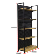 Góndola Frontal Perforado Negro con Diseño de Madera 5 Niveles 160x80x40cm 90kg/nivel PMX-1207