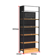 Góndola Pared Perforado Negro con Diseño de Madera 5 Niveles 200x120x40cm 90kg/nivel PMX-1208