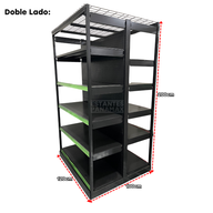 **CALIBRE MEDIO** Góndola Doble Perforado Negro Tipo Cuadrado 200x120x100cm 6 Niveles 250kg/nivel PMX-1175