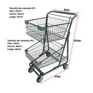Carretilla de Supermercado Metálica de 2 Niveles Gris PMX-1254