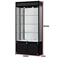 Vitrina Vertical de Aluminio Negro 3 Niveles con Gavetero y LED 200x100x30cm KD-010 / KW-005
