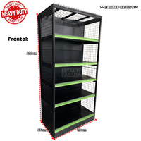 **CALIBRE GRUESO** Góndola Frontal Perforado Negro Tipo Cuadrado 220x110x55cm 6 Niveles 250kg/nivel PMX-1129