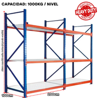 Rack de Bodega de Carga Pesada Soporta Hasta 1 Tonelada por Nivel con Tablas PMX-1126 ***SE VENDE POR PIEZAS***