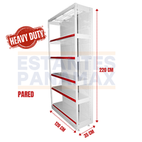 **CALIBRE GRUESO** Góndola Pared Perforado Blanco Tipo Cuadrado 220x120x35cm 6 Niveles 275kg/nivel PMX-1205