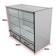 Vitrina Horizontal de MDF Blanco con 2 Niveles & Gaveteros con 6 Luces LED 110x120x50cm BNM24-006
