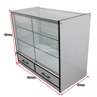 Vitrina Horizontal de MDF Blanco con 2 Niveles & Gaveteros con 6 Luces LED 110x120x50cm BNM24-006