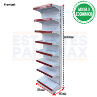 **MODELO ECONÓMICO** Góndola Frontal Perforado Blanco 8 Niveles 200x60x33cm 75kg/nivel PMX-3004-F