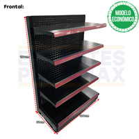 **MODELO ECONÓMICO** Góndola Frontal Perforado Negro 5 Niveles 150x100x50cm 75kg/nivel PMX-1261