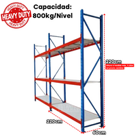 Rack de Bodega de Carga Pesada 3 Niveles 800kg/Nivel 2200*2200*600mm PMX-1247 ***ALTURA A MEDIDA***
