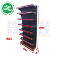 **MODELO ECONÓMICO** Góndola Pared Perforado Negro 8 Niveles 200x90x33cm 75kg/nivel PMX-3005-P