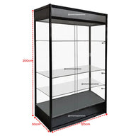 Vitrina Vertical de Aluminio Negro 3 Niveles con LED 200x120x50cm KS-005