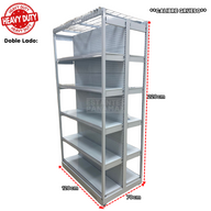 **CALIBRE GRUESO** Góndola Doble Perforado Blanco Tipo Cuadrado 220x120x70cm 6 Niveles 275kg/nivel PMX-1115