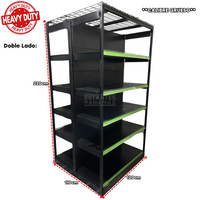 **CALIBRE GRUESO** Góndola Doble Perforado Negro Tipo Cuadrado 220x120x110cm 6 Niveles 250kg/nivel PMX-1001