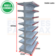 **MODELO ECONÓMICO** Góndola Doble Perforado Blanco 8 Niveles 200x90x60cm 75kg/nivel PMX-3004-D