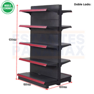 **MODELO ECONÓMICO** Góndola Doble Perforado Negro 5 Niveles 180x120x100cm 75kg/nivel PMX-3002-D
