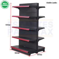 **MODELO ECONÓMICO** Góndola Doble Perforado Negro 5 Niveles 180x120x100cm 75kg/nivel PMX-3002-D