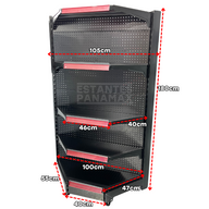 Góndola Esquinero Perforado Negro 180x105x55cm 5 Niveles 150kg/nivel PMX-1185
