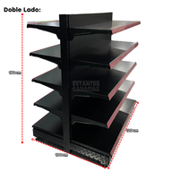 **CALIBRE MEDIO** Góndola Doble Perforado Negro 5 Niveles 150x120x100cm 150kg/nivel PMX-1176