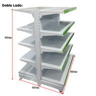 **CALIBRE MEDIO** Góndola Doble Perforado Blanco 5 Niveles 150x120x100cm 150kg/nivel PMX-1212
