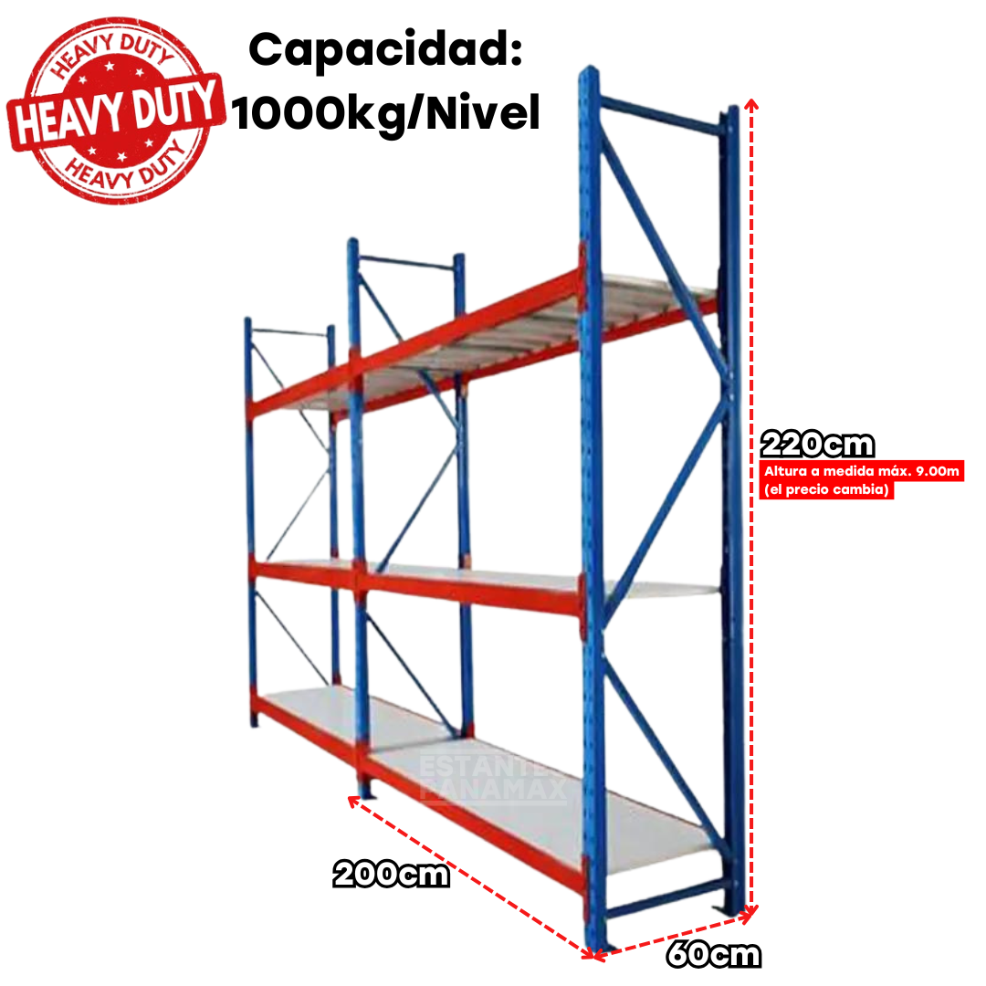 Rack de Bodega de Carga Pesada 3 Niveles 1000kg/Nivel 2200*2000*600mm PMX-1127 ***ALTURA A MEDIDA***