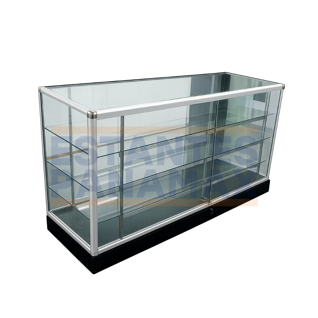 Vitrina de Aluminio Plateado con Base Negro 3 Niveles Vidrio Templado 105x183x60cm KW-011-183S