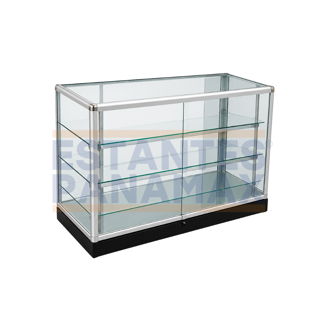 Vitrina de Aluminio Plateado con Base Negro 3 Niveles Vidrio Templado 105x120x60cm KW-011-120S