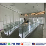 Vitrina de Aluminio Plateado con Base Blanco 3 Niveles Vidrio Templado 110x183x60cm KS-004