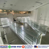 Vitrina de Aluminio Plateado con Base Blanco 3 Niveles Vidrio Templado 110x183x60cm KS-004