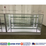 Vitrina de Aluminio Plateado con Base Blanco 3 Niveles Vidrio Templado 110x183x60cm KS-004