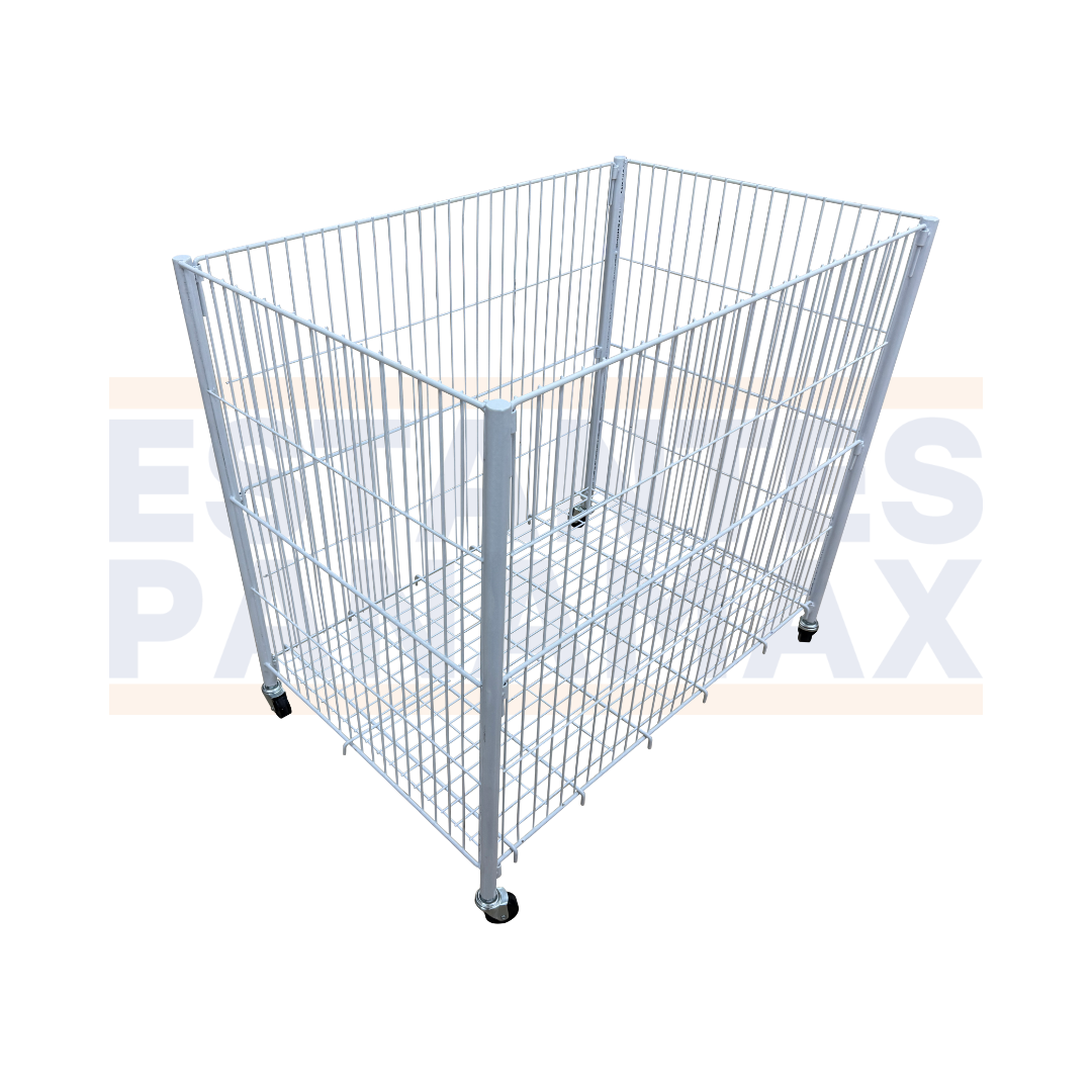 Cesta de Metal con Rueditas y Frenos Blanco 80x88x58cm XBH-CR08