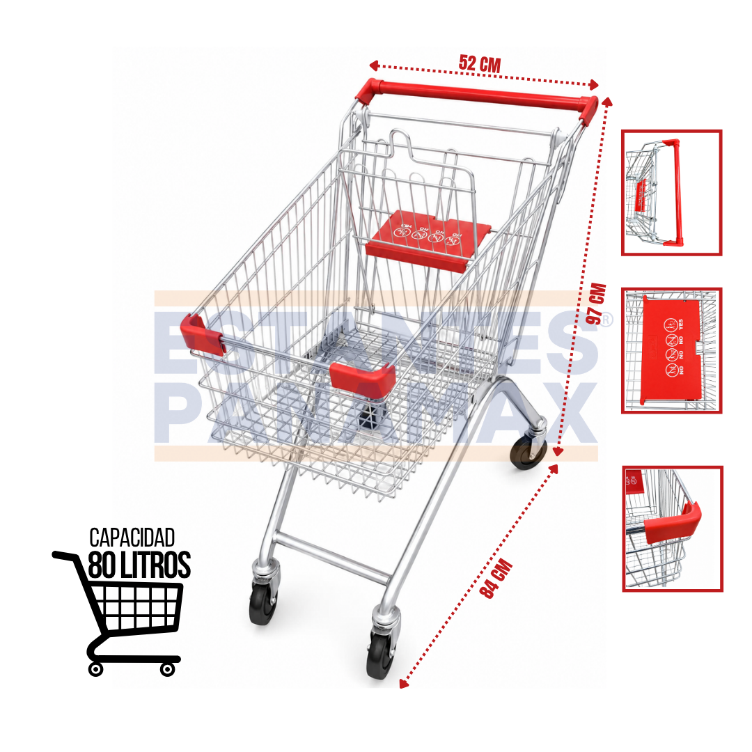Carretilla de Supermercado Metálica Galvanizada 80L PMX-1402