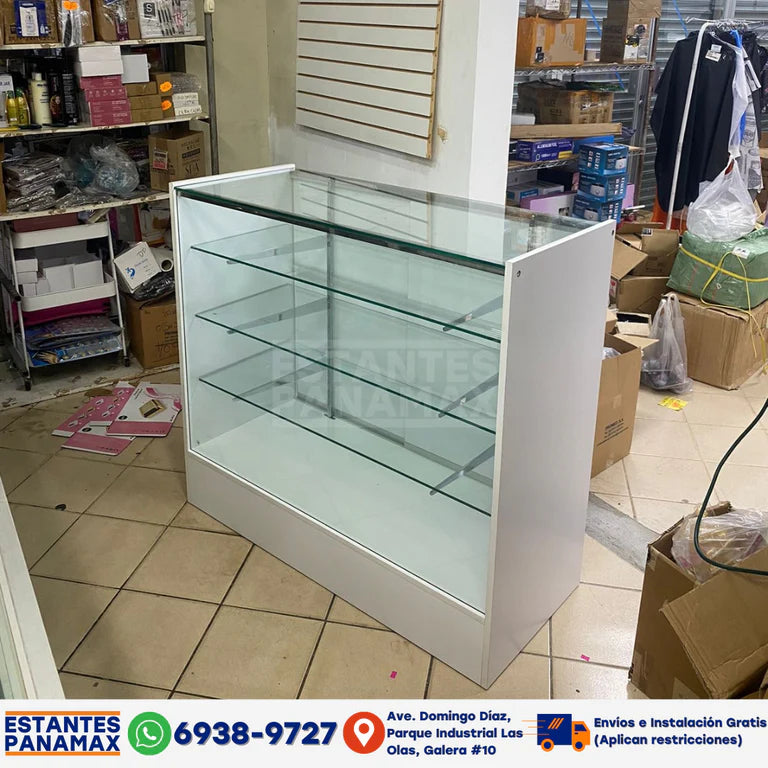 Vitrina de MDF Blanco 3 Niveles de Vidrio Templado 110x100x50cm BNM5-5