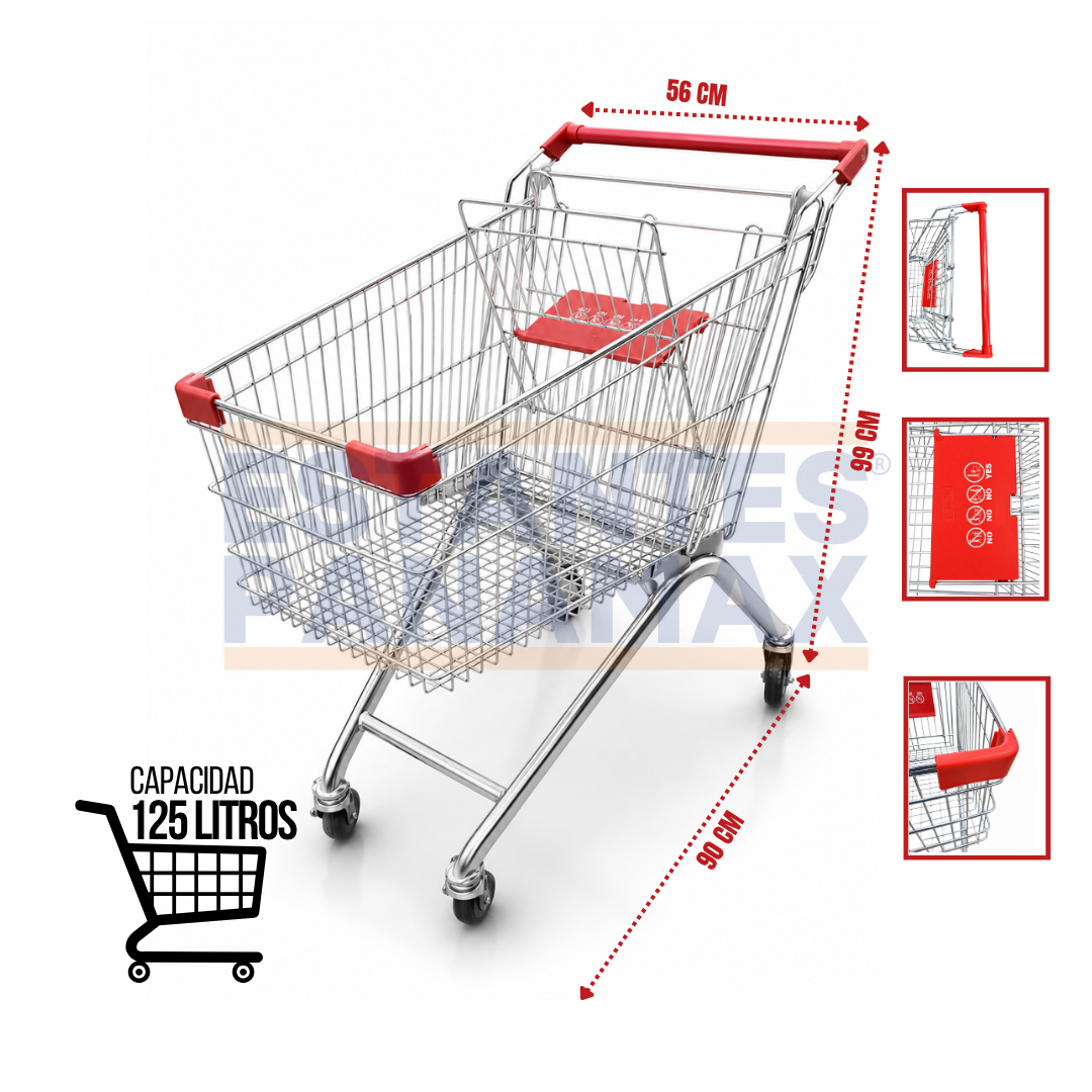Carretilla de Supermercado Metálica Galvanizada 125L PMX-1403