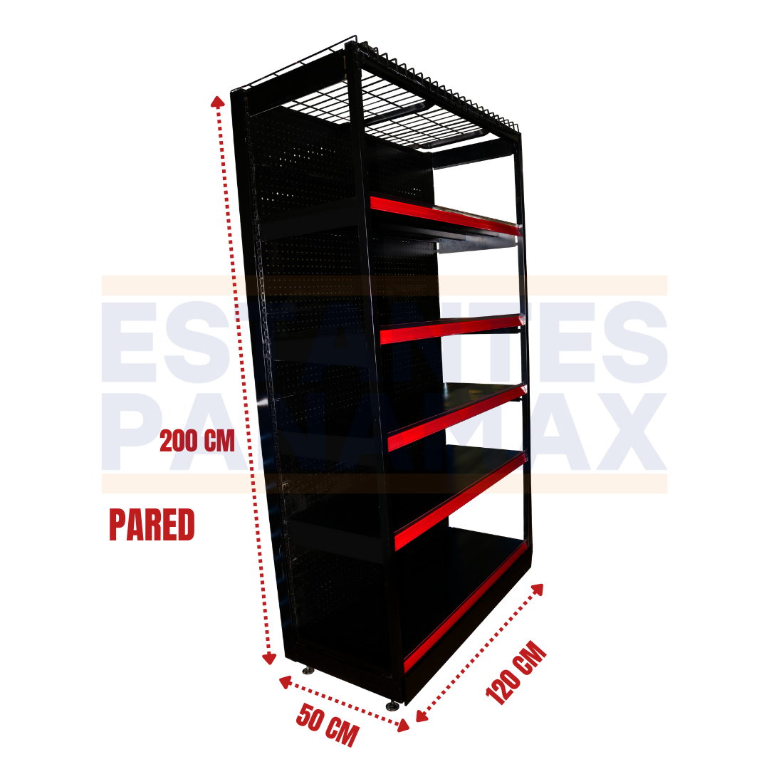 Góndola Pared Perforado Negro Tipo Cuadrado 200x120x50cm 6 Niveles 250kg/nivel PMX-1173