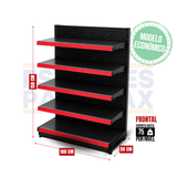 **MODELO ECONÓMICO** Góndola Frontal Perforado Negro 5 Niveles 150x100x50cm 75kg/nivel PMX-3009-F