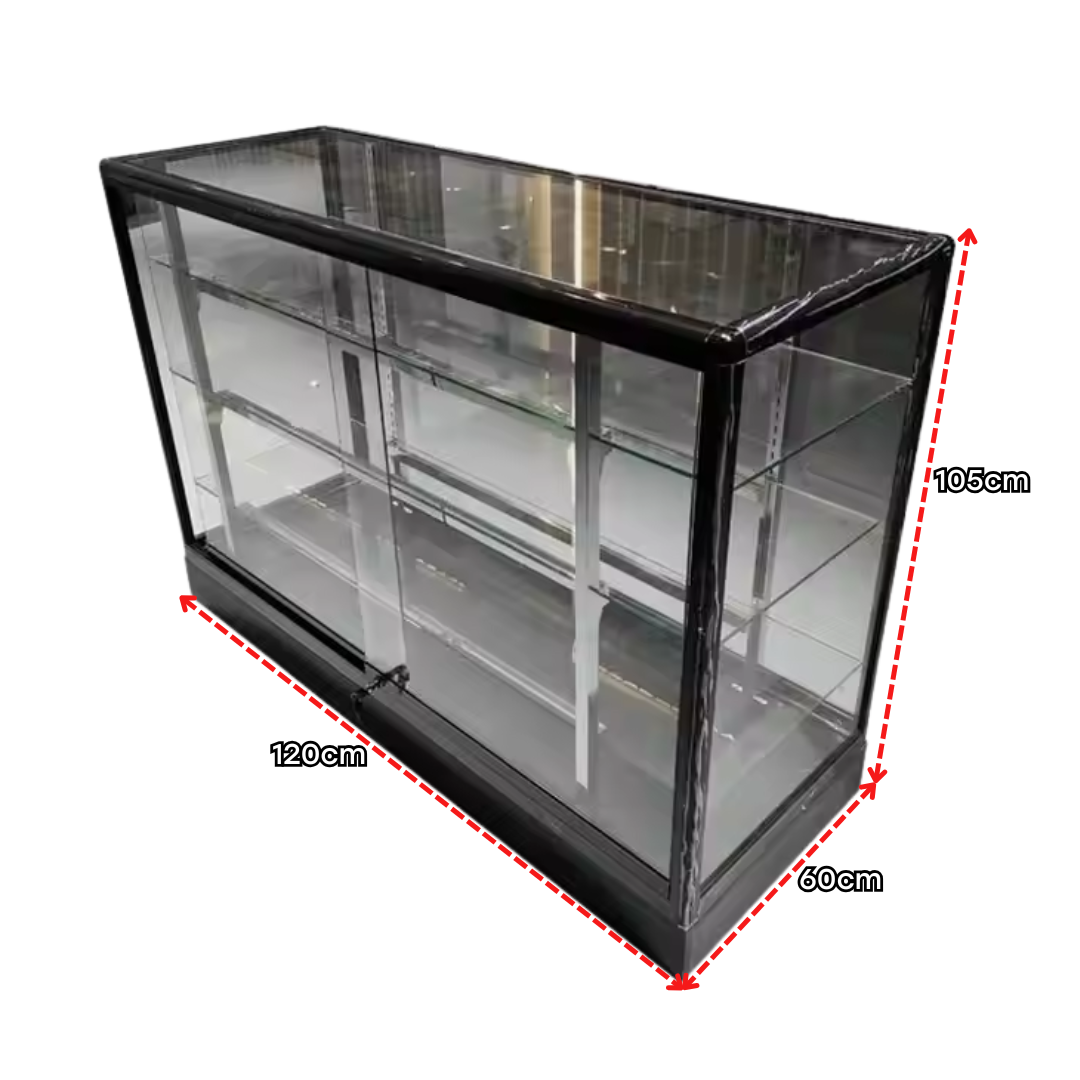 Vitrina de Aluminio Negro 3 Niveles Vidrio Templado 105x120x60cm KW-011-120