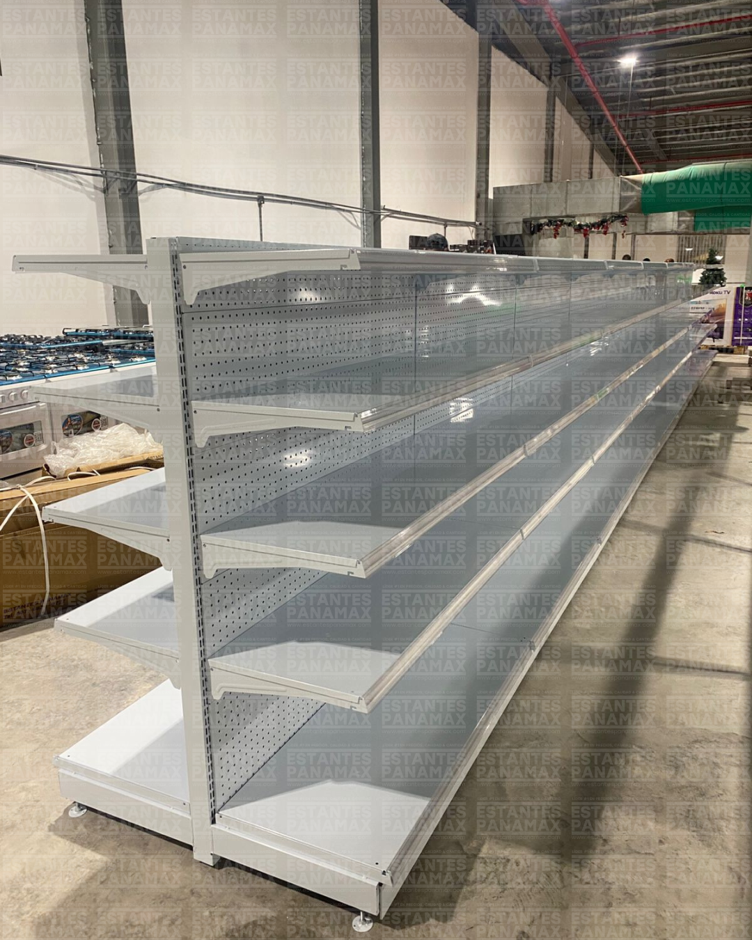 **MODELO ECONÓMICO** Góndola Doble Perforado Blanco 5 Niveles 150x120x100cm 75kg/nivel PMX-3008-D