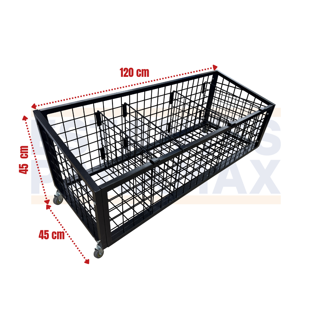 Canasta de Hierro Negro con Ruedas & Frenos +4 Divisiones 45X120X45cm PMX-1195