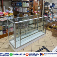 Vitrina de Aluminio Plateado con Base Blanco 3 Niveles Vidrio Templado 110x183x60cm KS-004
