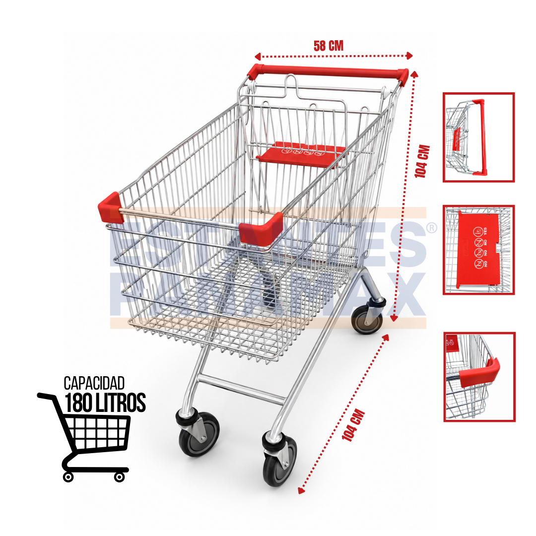 Carretilla de Supermercado Metálica Galvanizada 180L PMX-1405