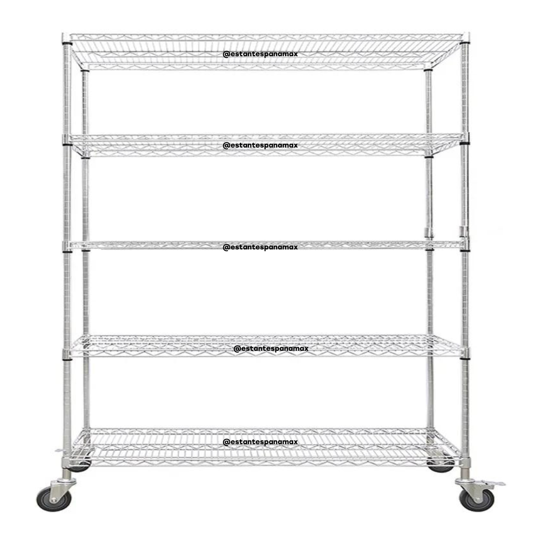 Bines Rack Metalicos Rack Metálico Cromado con Ruedas & Frenos de 5 Niveles 80-100kg R160x1 ...