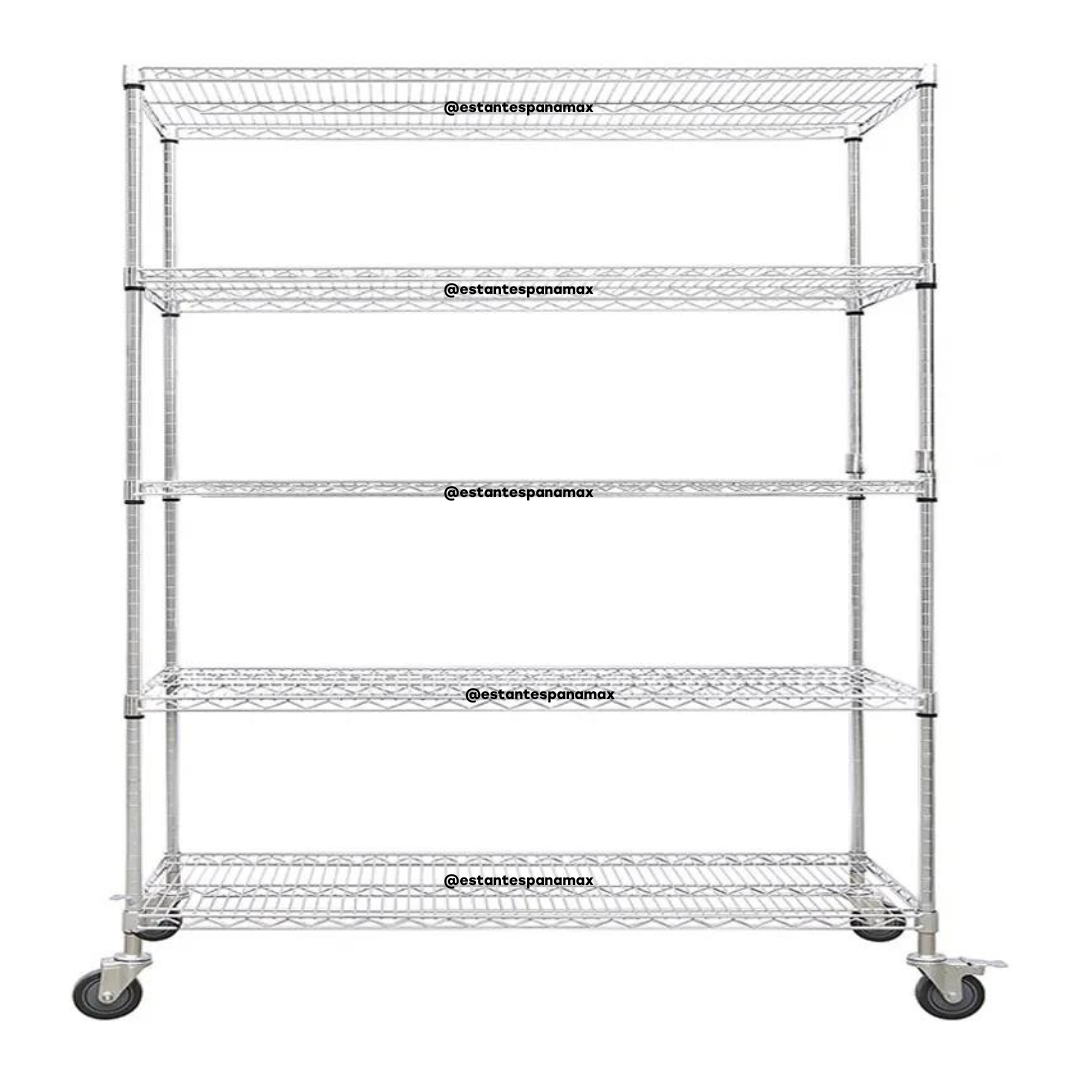 Rack Metálico Cromado con Ruedas & Frenos de 5 Niveles 80-100kg R160x120x45cm