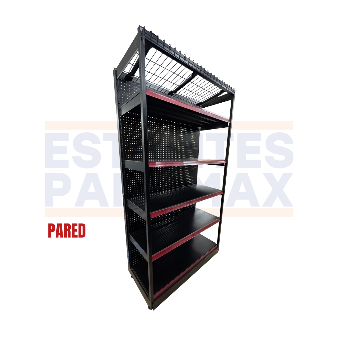 **CALIBRE GRUESO** Góndola Pared Perforado Negro Tipo Cuadrado 220x120x55cm 6 Niveles 275kg/nivel PMX-1002