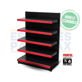 **MODELO ECONÓMICO** Góndola Frontal Perforado Negro 5 Niveles 150x100x50cm 75kg/nivel PMX-3009-F